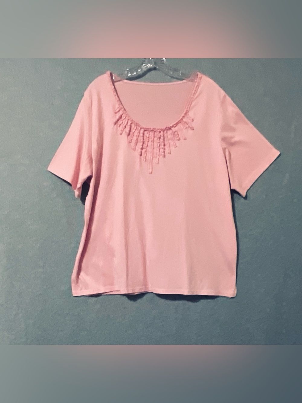 Tanjay Women's Pink Beaded Scoop Neck Short Sleevess   Top Sz 1X